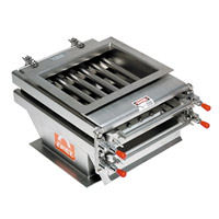 Eriez Easy-to-Clean Grate-In-Housing grate magnet. Shows two banks of magnets which you pull to clean.