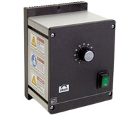 Eriez Unicon Vibratory Feeder control. Shown with power button and variable rate speed dial.