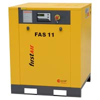 First Air FAS11 rotary screw compressor. Tilted to left.