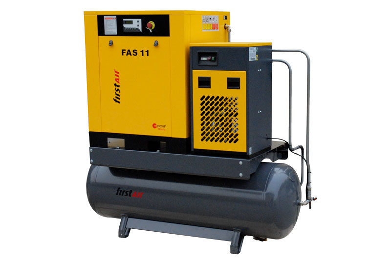 firstAir FAS11 rotary screw compressor with air receiver and aftercooler.