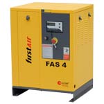 firstAir FAS4 air compressor. Yellow rotary screw compressor with control panel.