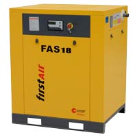 firstAir FAS18 rotary compressor is yellow and shown at an angle.